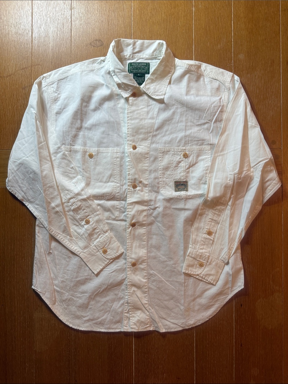 Women’s Vintage Ralph Lauren Country White Casual Long-Sleeve Collar Shirt Large